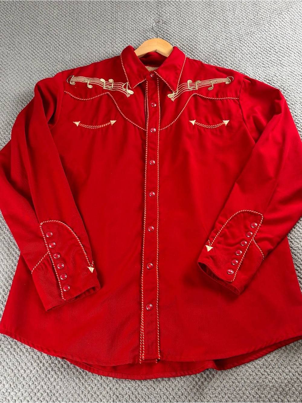 Scully Red Western Embroidered Button-Down Shirt musical notes